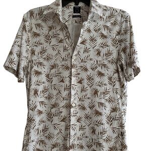 Men's Boss White and Brown Tropical Patterned Shirt Sz S Slim Fit